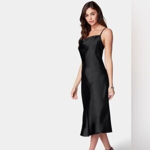 Bebe Black Satin Cowlneck Slip Dress Y2K Goinig out midi Small
